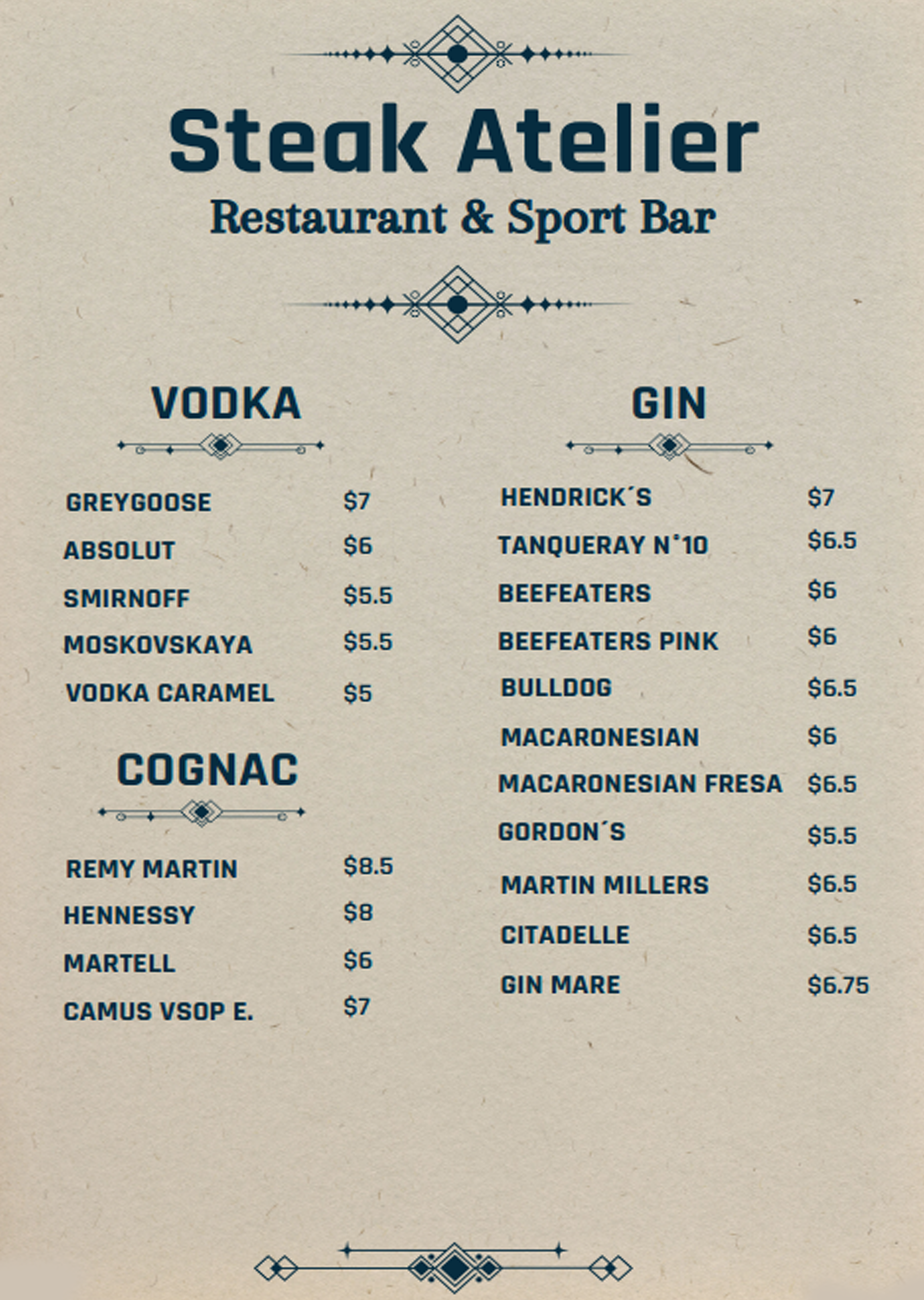 Menu Steak Atelier